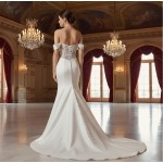 Structured Satin Off-the-Shoulder Mermaid Gown with Corset Bodice - BLL-F54802