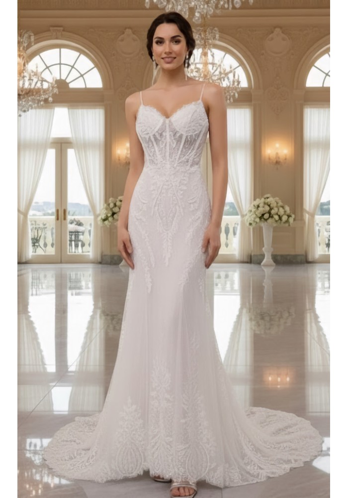 Lace and Tulle Mermaid with Illusion Corset Bodice - BLL-M24726