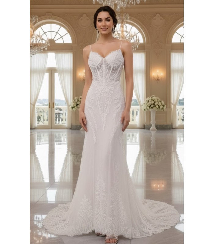 Lace and Tulle Mermaid with Illusion Corset Bodice - BLL-M24726