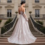 Wedding Dress - Floral Lace Appliques Tulle A-line with Detachable Fitted Sleeves - BLM-A1006