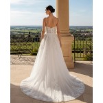 Wedding Dress -Spagheti Straps Floral Lace Appliques Tulle A-line with Slit Skirt - BLM-A2009