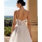 Wedding Dress -Spagheti Straps Floral Lace Appliques Tulle A-line with Slit Skirt - BLM-A2009