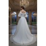 Elegant Ruching Off-the-Shoulder Satin A-Line Bridal Dress - BLM-AA0647