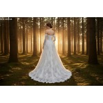 A-Line Wedding Dress - Off-the-Shoulder Lace Gown with Illusion Long Sleeves- BLM-AE4148