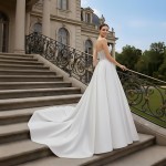 Wedding Dress- Satin Strapless Cat-Eye Neckline Ball Gown - BLM-B1003