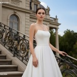 Wedding Dress- Satin Strapless Cat-Eye Neckline Ball Gown - BLM-B1003