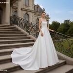 Wedding Dress- Satin Strapless Cat-Eye Neckline Ball Gown - BLM-B1003