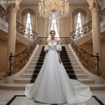 Satin Ball Gown - Ruched Bodice with Detachable Balloon Short Sleeves - BLM-BSS133