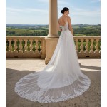 Wedding Dress - Spaghetti Straps Floral Lace Appliques Tulle Fitted and Flare with Tulle Overskirt -BLM-F2010OS