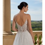Wedding Dress - Spaghetti Straps Floral Lace Appliques Tulle Fitted and Flare with Tulle Overskirt -BLM-F2010OS