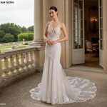 Wedding Dress - Spaghetti Straps Floral Appliques Tulle Mermaid - BLM-M2003