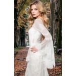 Fitted & Flare Boho Lacy Tulle with Dropped Bell Sleeves Wedding Dress- BLS-F6010