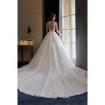 Ball Gown Plunge V Cut with Beaded Lace Tulle Long Sleeves Wedding Dress - CB-3173.00.17PLD