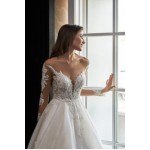 Ball Gown Plunge V Cut with Beaded Lace Tulle Long Sleeves Wedding Dress - CB-3173.00.17PLD
