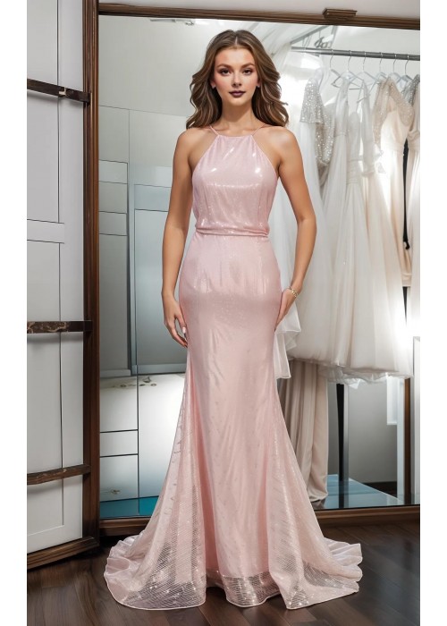 Sheath Halter Sleeveless Sequined Wedding Dress -  CB-EVS1001