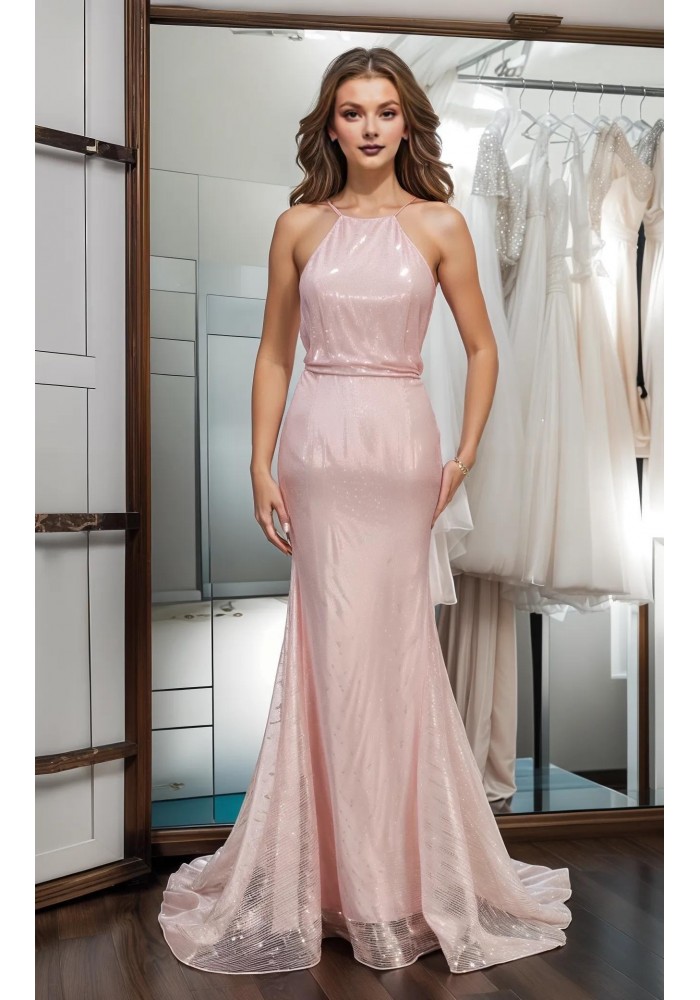 Sheath Halter Sleeveless Sequined Wedding Dress -  CB-EVS1001