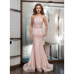 Sheath Halter Sleeveless Sequined Wedding Dress -  CB-EVS1001