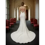 Crepe Fitted & Flare Wedding Dress with Spaghetti Straps Cross-back Tied up - CB-F2001