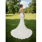 Crepe Fitted & Flare Wedding Dress with Spaghetti Straps Cross-back Tied up - CB-F2001