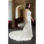 Crepe Fitted & Flare Wedding Dress with Spaghetti Straps Cross-back Tied up - CB-F2001