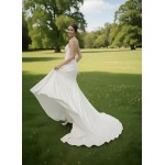 Crepe Fitted & Flare Wedding Dress with Spaghetti Straps Cross-back Tied up - CB-F2001