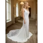 Fitted and Flare Crepe Wedding Dress - CB-F3001-A