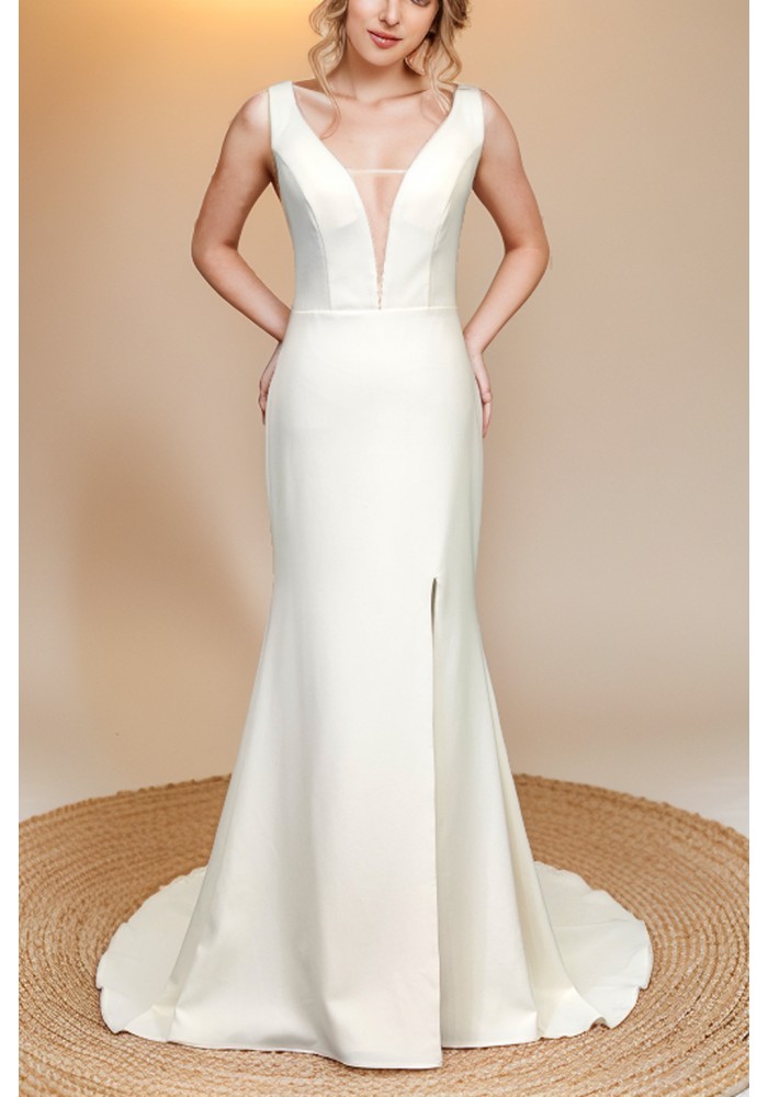 Fitted and Flare Crepe Wedding Dress - CB-F3001-A