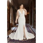 Fitted & Flare Plunge V Neck Tank Top Wedding Dress - CB-F3001