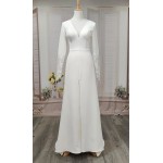 Fitted and Flare Crepe Long Sleeves  Wedding Dress - CB-F6001-A