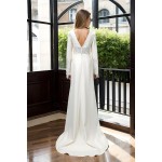 Fitted and Flare Crepe Long Sleeves  Wedding Dress - CB-F6001-A