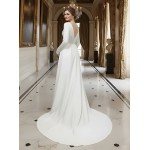 Fitted and Flare Crepe Long Sleeves  Wedding Dress - CB-F6001-A