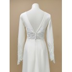 Fitted and Flare Crepe Long Sleeves  Wedding Dress - CB-F6001-A