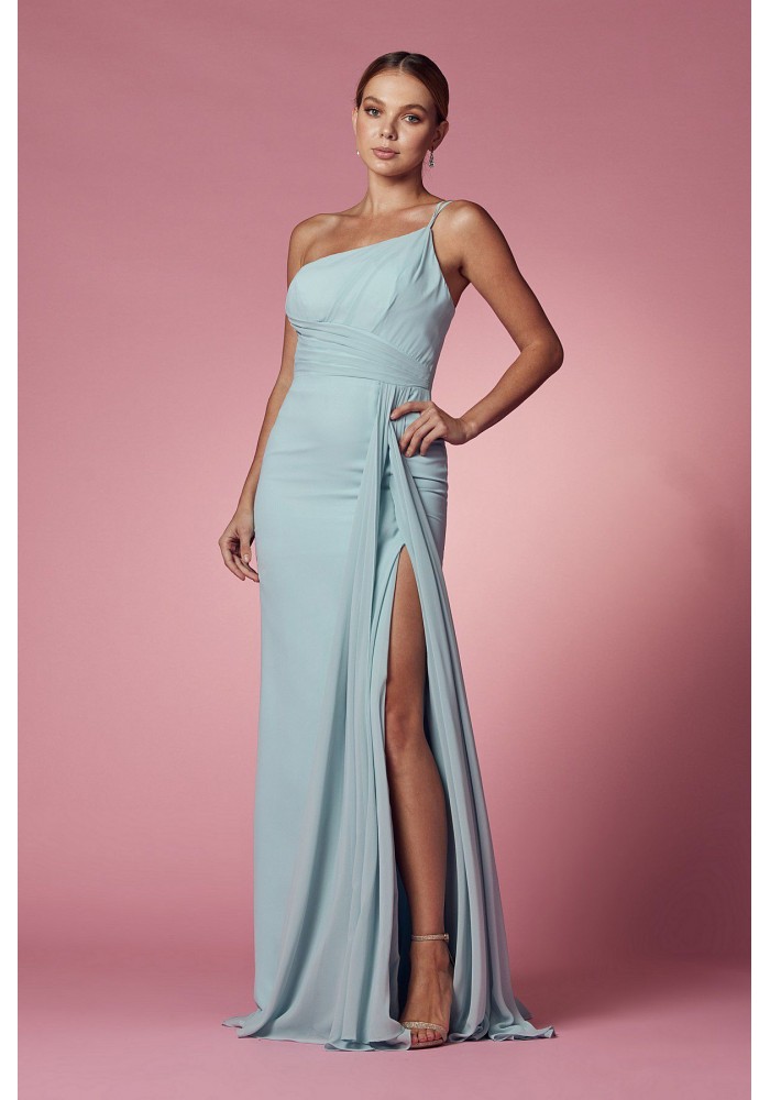 One Shoulder Dress With Open Slit In The Front And Zipper On The Back - Sea Form - CH-NAE1005SF
