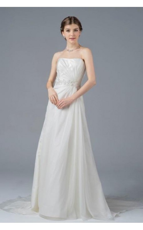 A-line Boat Neckline Organza Sleeveless Wedding Dress - LV-0001OM