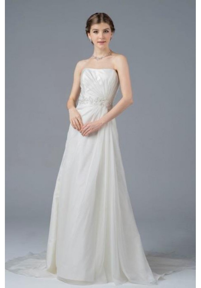 A-line Boat Neckline Organza Sleeveless Wedding Dress - LV-0001OM