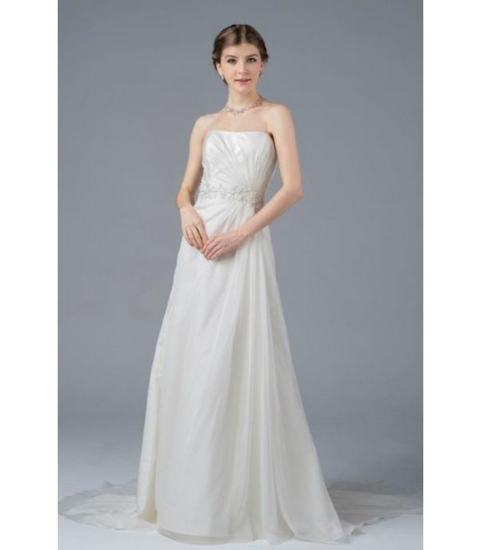 A-line Boat Neckline Organza Sleeveless Wedding Dress - LV-0001OM