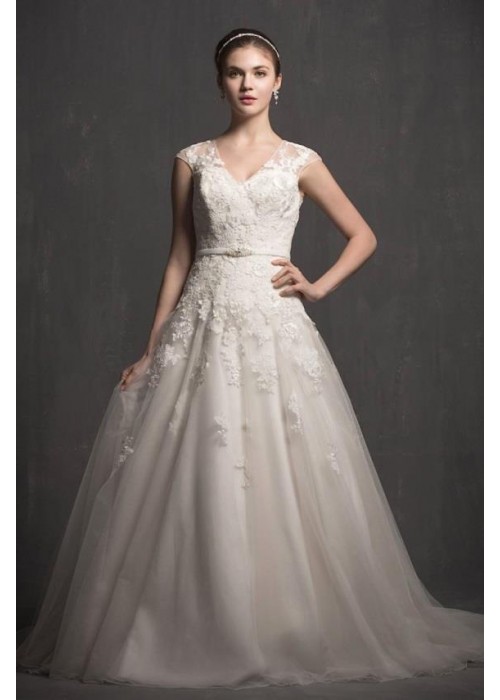 A-line V shape Tank Top Wedding Dress - LV-0521OM