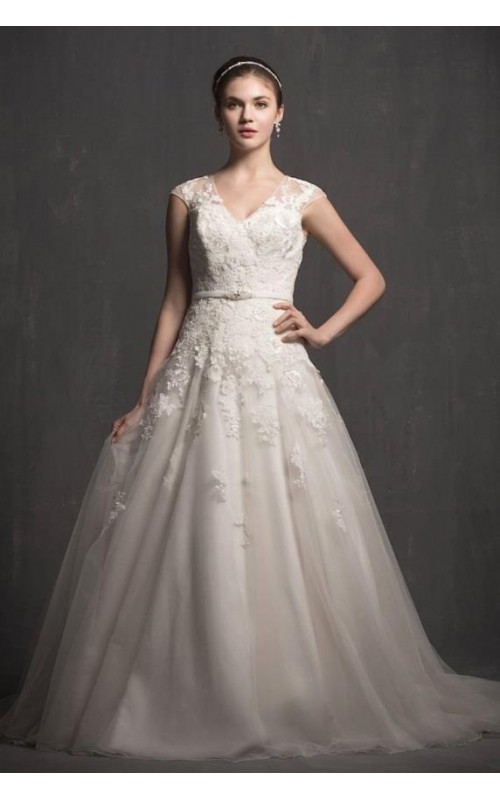 A-line V shape Tank Top Wedding Dress - LV-0521OM