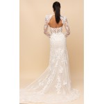 Fitted N Flare - Sequined Floral Lace Appliqued Tulle Cut-Out Waistline with Detachable Bolero Wedding Dress LV-100C01S