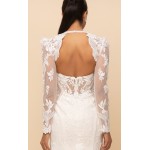 Fitted N Flare - Sequined Floral Lace Appliqued Tulle Cut-Out Waistline with Detachable Bolero Wedding Dress LV-100C01S