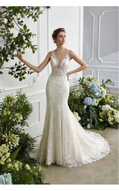 Mermaid V-neck Sleeveless Wedding Dress - LV-1717OJ