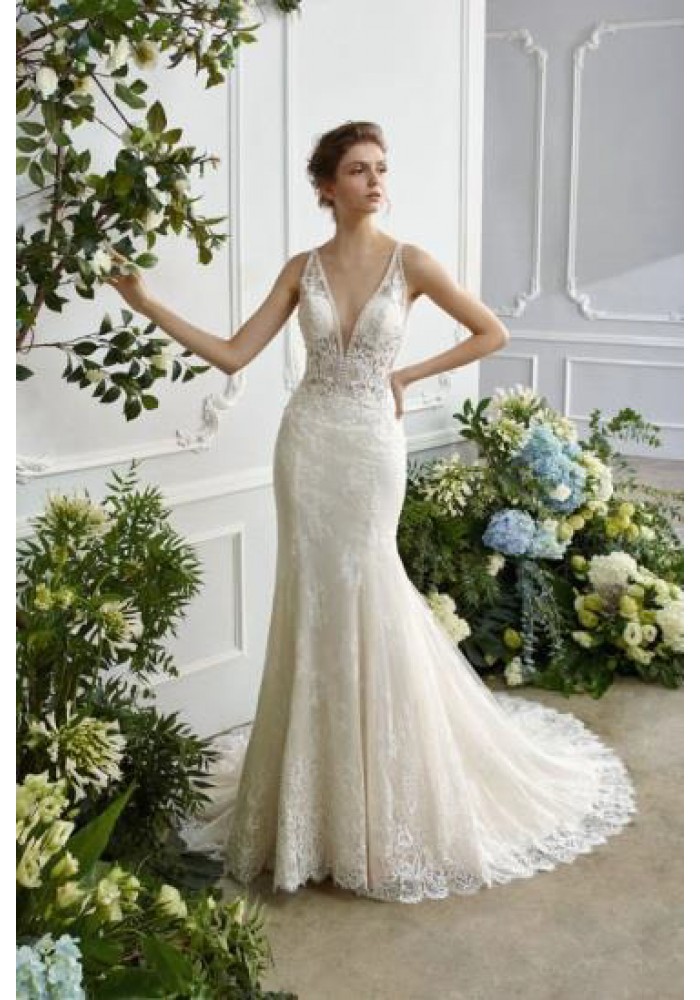 Mermaid V-neck Sleeveless Wedding Dress - LV-1717OJ