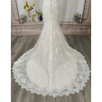 Mermaid -Plunge V Heavy Beaded Floral Lace Tulle with Beaded Spaghetti Straps Wedding Dress- LV-1782OL