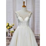 Ball Gown V-neck with Delicate Lace Appliqué Straps Wedding Dress -  LV-1798OM