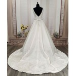 Ball Gown -Sequined Lace Placement with Rhinestone Belt wedding Dress LV-1814OL