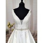 Ball Gown -Sequined Lace Placement with Rhinestone Belt wedding Dress LV-1814OL