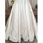 Ball Gown -Sequined Lace Placement with Rhinestone Belt wedding Dress LV-1814OL