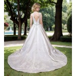 Ball Gown -Sequined Lace Placement with Rhinestone Belt wedding Dress LV-1814OL