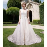 Ball Gown -Sequined Lace Placement with Rhinestone Belt wedding Dress LV-1814OL