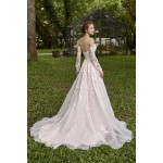 A-line Sweetheart Sequined Floral Lace Appliqued Tulle with Detachable Long Sleeves Wedding Dress - LV-1849OL